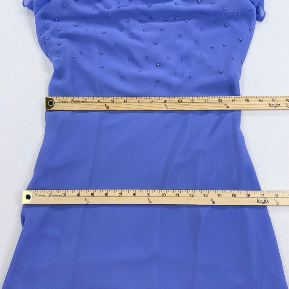 S.L. Fashions Vintage 90s Whimsy Drape Ruffle Slip Dress Women's 8 Blue - Picture 15 of 16
